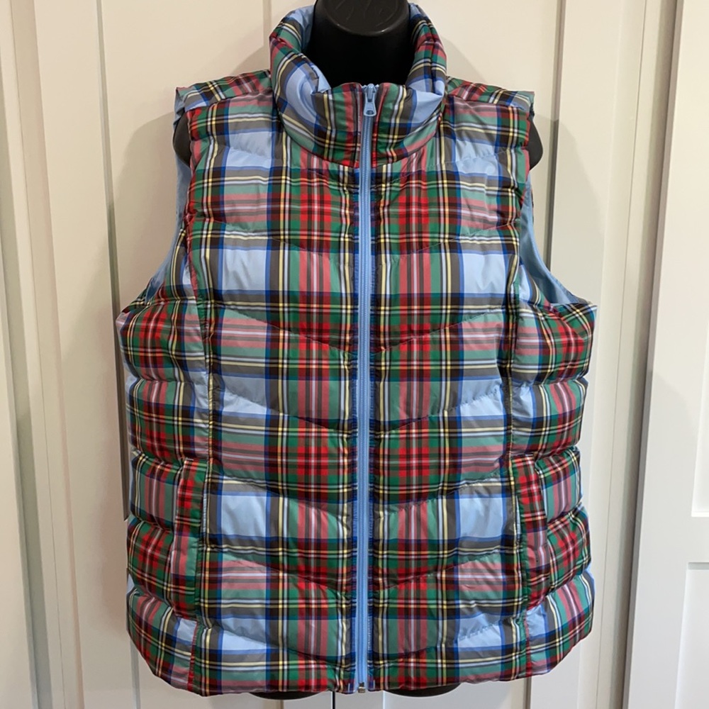Land’s End cold weather vest plaid women’s Large